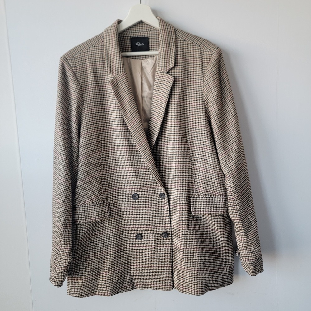 Rails Women's Cambridge Plaid Houndstooth Blazer sz‎ XL double breast Academia